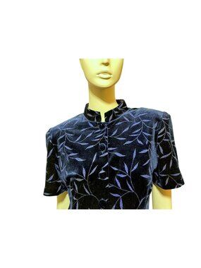 Vintage 90s Formal Maxi Dress 12 Velvet Glitter Midnight Cobalt Whimsigoth